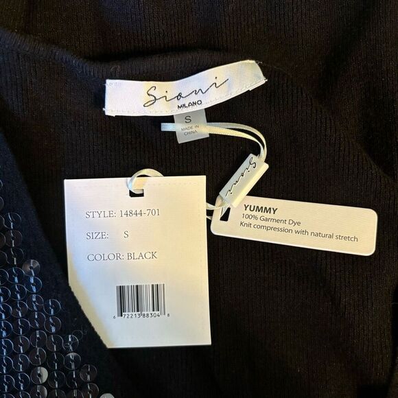 Sioni Black Sequin Sleeveless Tank Top Blouse V-Neck Sweater Knit Small NWT - Picture 6 of 6